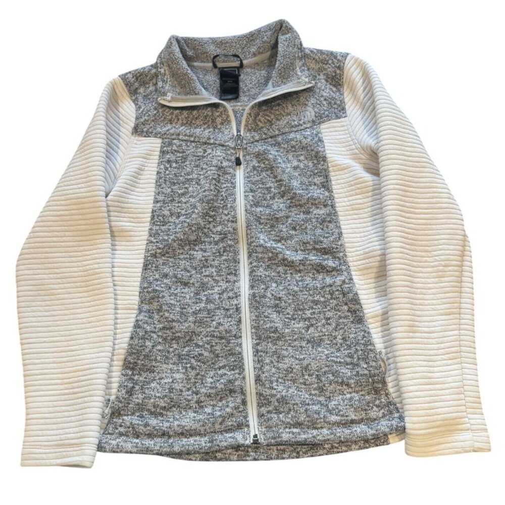 The North Face Womens Fleece Jacket Gray White Textured Zip Up Outerwear M |Q1 - Picture 2 of 8